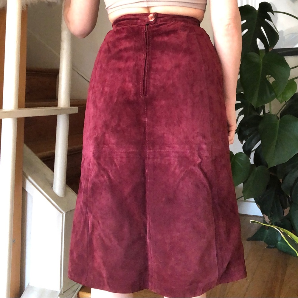 Vintage Genuine Leather Deep Red High Waisted Pencil Skirt 0 - Picture 2 of 16